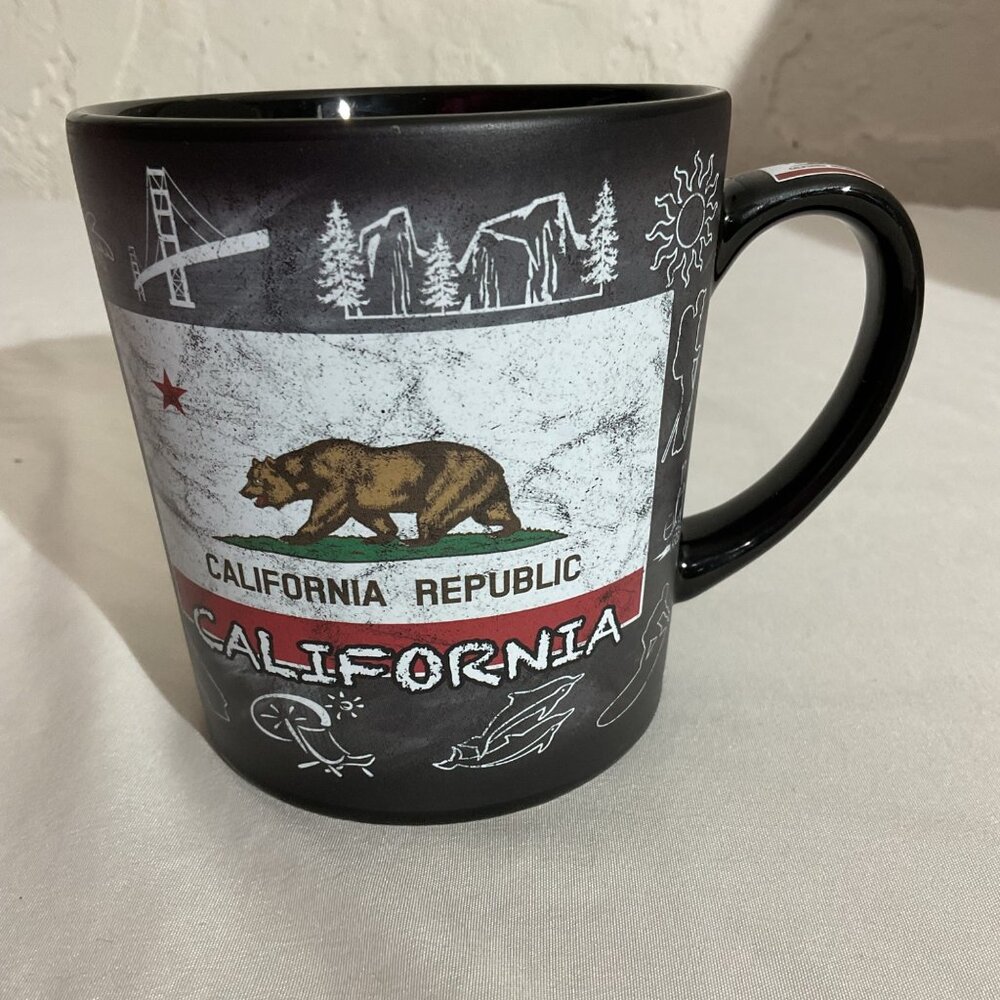 California Republic Ceramic Mug With Bear & Iconic California Symbols Desg 16 OZ